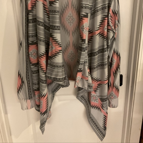 Myobe - Geometric Patterned Open Front Cardigan - Pink Gray White - Ladies 2XL - Picture 2 of 13